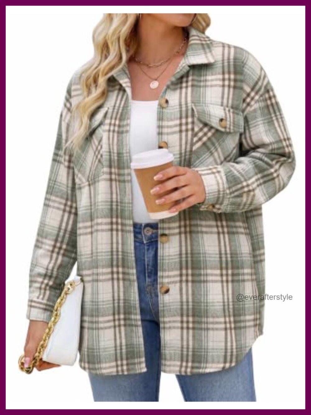 Plus Size Flannel Shirt Women Plaid Shacket Button Down Long Sleeve